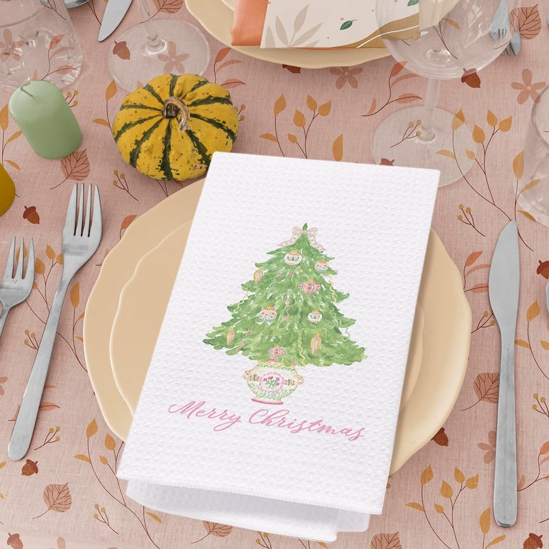 SPBL&L Chinoiserie Christmas Kitchen & Bath Towels, Light Green Tree Dish Towels, Grandmillennial Decor, 16x24 Inches - Image 4